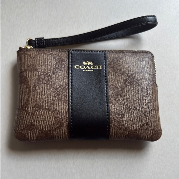 Coach Signature Brown and Black Wristlet - Picture 1 of 5